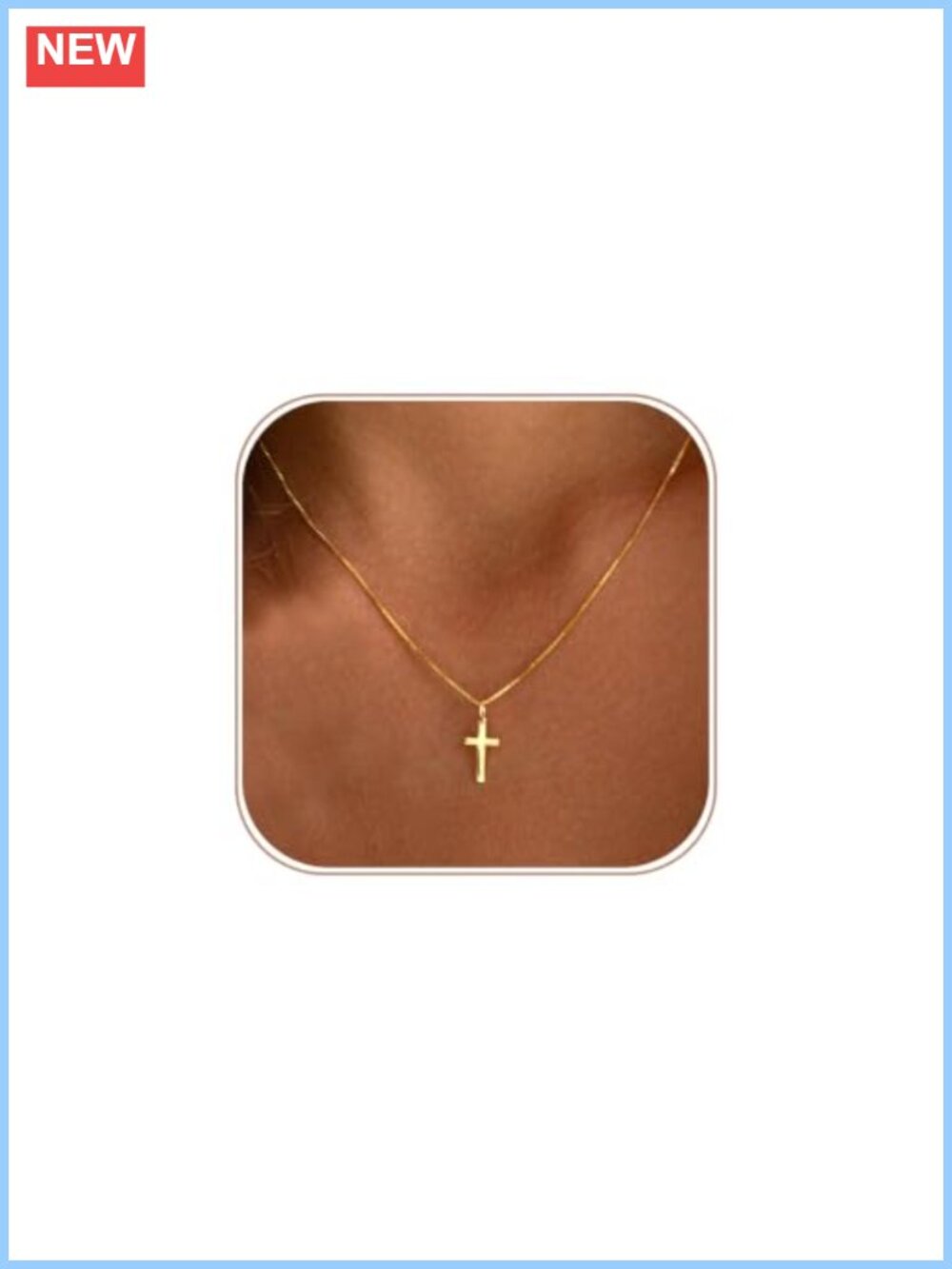 14K Gold Plated Cross Necklace Dainty Box Chain Women Minimalist Jewelry